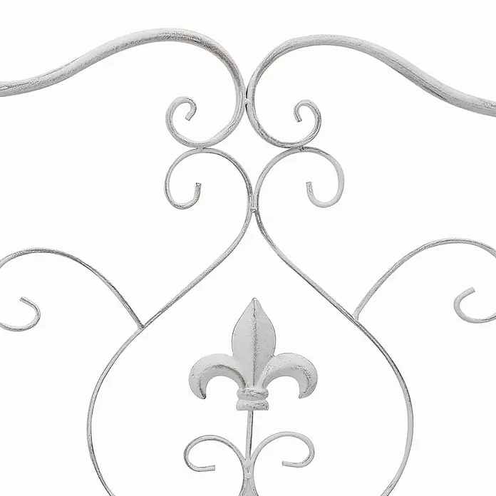 Furnicato Gartenbank Stahl Antik-Weiß - B x T x H: 54 x 104 x 93 cm, Weiß - Weißes Wanddekor aus Metall im Used-Look mit verschnörkelten Ranken und zentraler Fleur-de-lis.