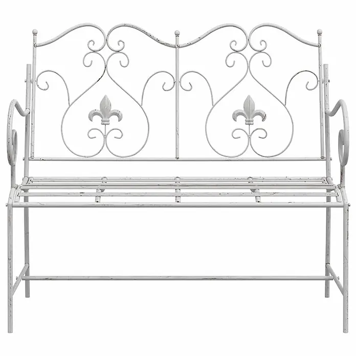 Furnicato Gartenbank Stahl Antik-Weiß - B x T x H: 54 x 104 x 93 cm, Weiß - Weiß lackierte Gartenbank aus Schmiedeeisen mit Lilienmotiv.
