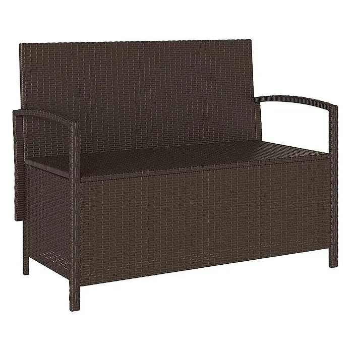 Furnicato Gartenbank PE-Rattan - B x T x H: 111 x 56 x 87 cm, Braun und Creme - Dunkelbraune Polyrattan Outdoor-Sitzbank mit Stauraum.