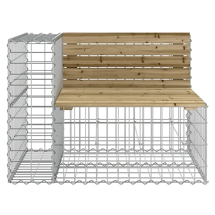 Furnicato Gartenbank Kiefernholz imprägniert - B x T x H: 184 x 71 x 65,5 cm, Dunkelbraun - Gabionenbank mit heller Holzlatten-Sitzfläche und Rückenlehne, sowie integriertem Gabionen-Beistelltisch.