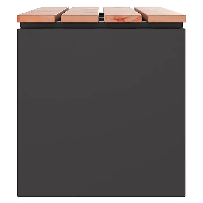 Furnicato Gartenbank - B x T x H: 40 x 40 x 43 cm, Schwarz - Dunkelgrauer Pflanzkasten mit hellbraunen Holzlatten oben, geeignet für Pflanzen oder als Sitzgelegenheit im Freien.
