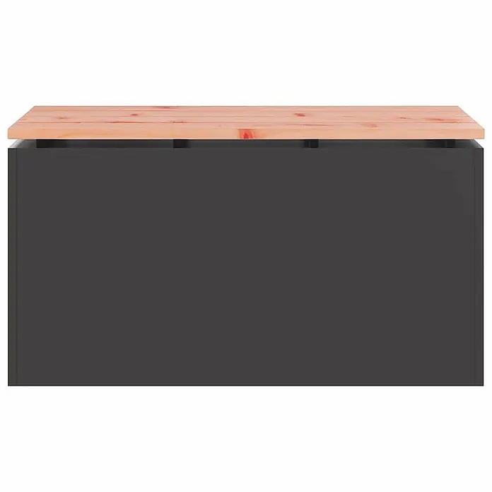 Furnicato Gartenbank - B x T x H: 40 x 40 x 43 cm, Schwarz - Dunkelgrauer Aufbewahrungsschrank mit heller Holzplatte.