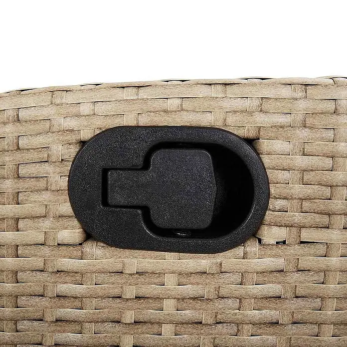 Furnicato Gartenbank - B x T x H: 66 x 90 x 93 cm, Beige und Grau - Schwarzer, versenkter Kunststoffgriff in hellbraunem, geflochtenem Rattan-Möbelstück.