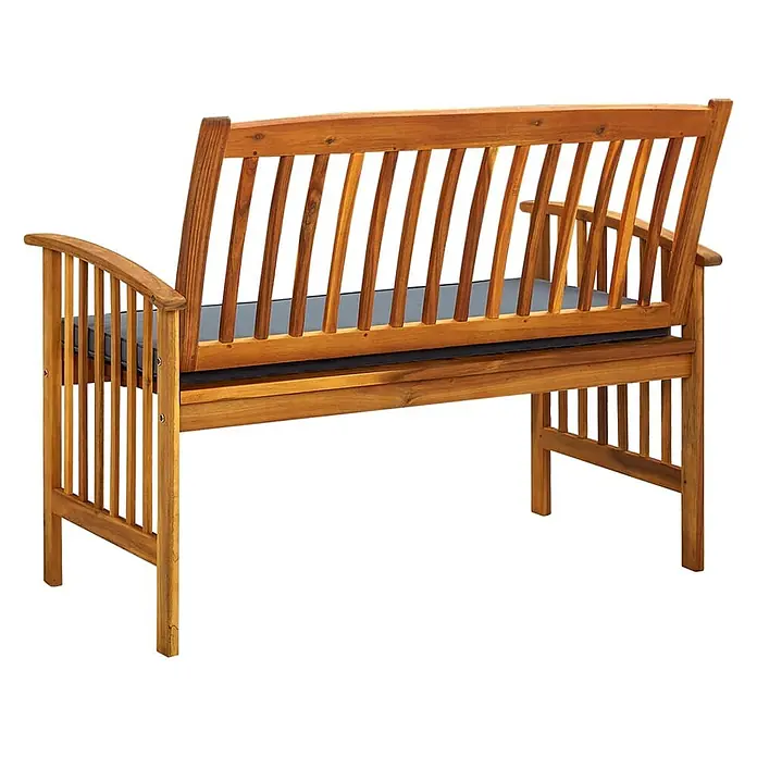 Furnicato Gartenbank Akazien-Massivholz geölt - B x T x H: 119 x 64 x 90 cm, Dunkelgrau - Gartenbank aus Holz mit Lattenrückenlehne und Armlehnen, mit einem dunkelgrauen Sitzkissen.
