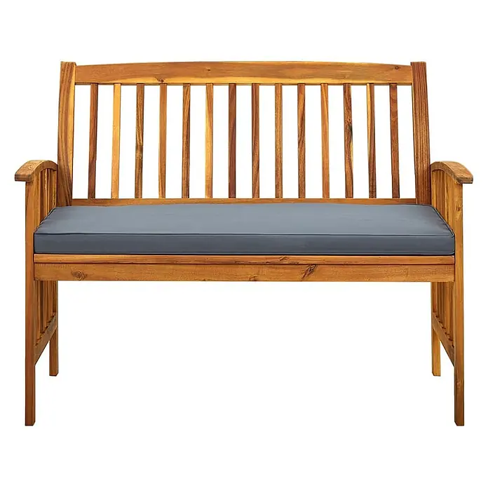Furnicato Gartenbank Akazien-Massivholz geölt - B x T x H: 119 x 64 x 90 cm, Dunkelgrau - Akazienholz Gartenbank mit dunkelgrauem Sitzkissen.
