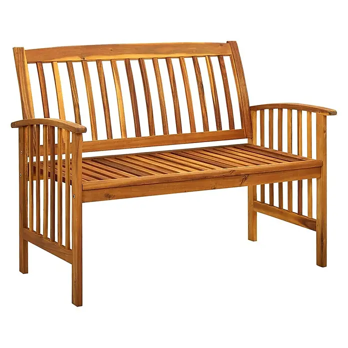 Furnicato Gartenbank Akazien-Massivholz geölt - B x T x H: 119 x 64 x 90 cm, Dunkelgrau - Braune Gartenbank aus Holz mit Lattenrostsitzfläche, Rückenlehne und Armlehnen.