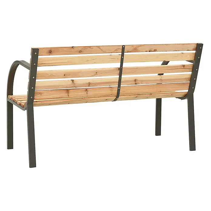 Furnicato Gartenbank Chinesisches Tannenholz - B x T x H: 81 x 38 x 56 cm, Braun - Eine Gartenbank mit Naturholzlatten und dunkelgrauem Metallrahmen, von hinten rechts gesehen.