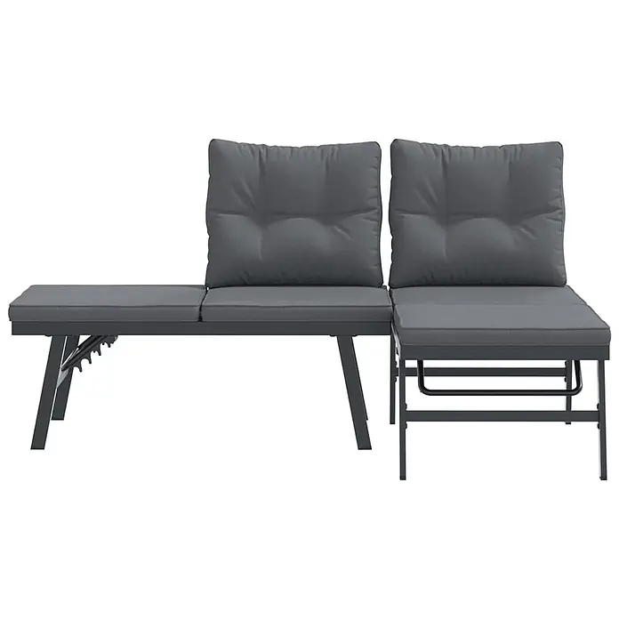 Furnicato Gartenbank pulverbeschichtet Anthrazit - B x T x H: 165 x 110 x 76 cm, Schwarz - Dunkelgraue Outdoor-Loungegruppe aus Metall mit dicken Polstern, bestehend aus einer Bank und einem Chaiselongue-Abschnitt.