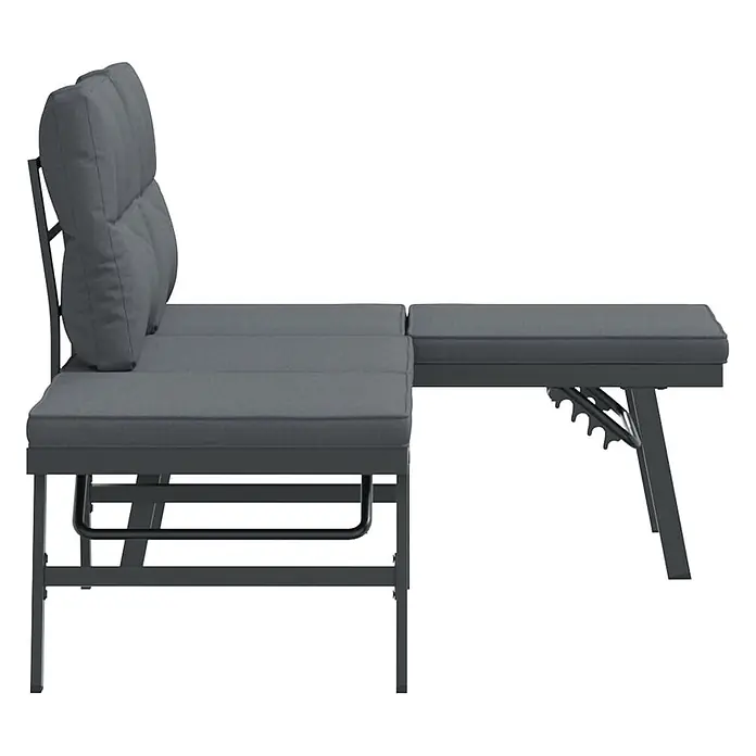 Furnicato Gartenbank pulverbeschichtet Anthrazit - B x T x H: 165 x 110 x 76 cm, Schwarz - Dunkelgraues modulares Outdoor-Lounge-Sofa mit Kissen und verstellbarem dunkelgrauem Metallrahmen.