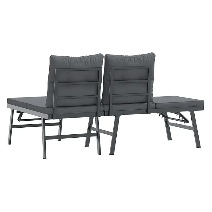 Furnicato Gartenbank pulverbeschichtet Anthrazit - B x T x H: 165 x 110 x 76 cm, Schwarz - Dunkelgraue modulare Outdoor-Sitzbank mit Metallrahmen und Kissen, von hinten gesehen.