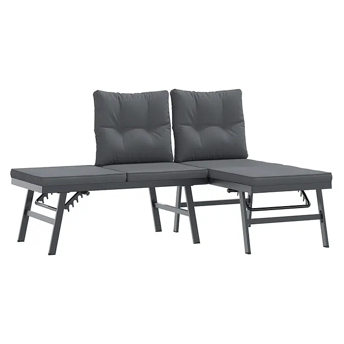 Furnicato Gartenbank pulverbeschichtet Anthrazit - B x T x H: 165 x 110 x 76 cm, Schwarz - Dunkelgrauer L-förmiger Outdoor-Loungesessel mit verstellbaren Rückenlehnen und dicken Kissen.