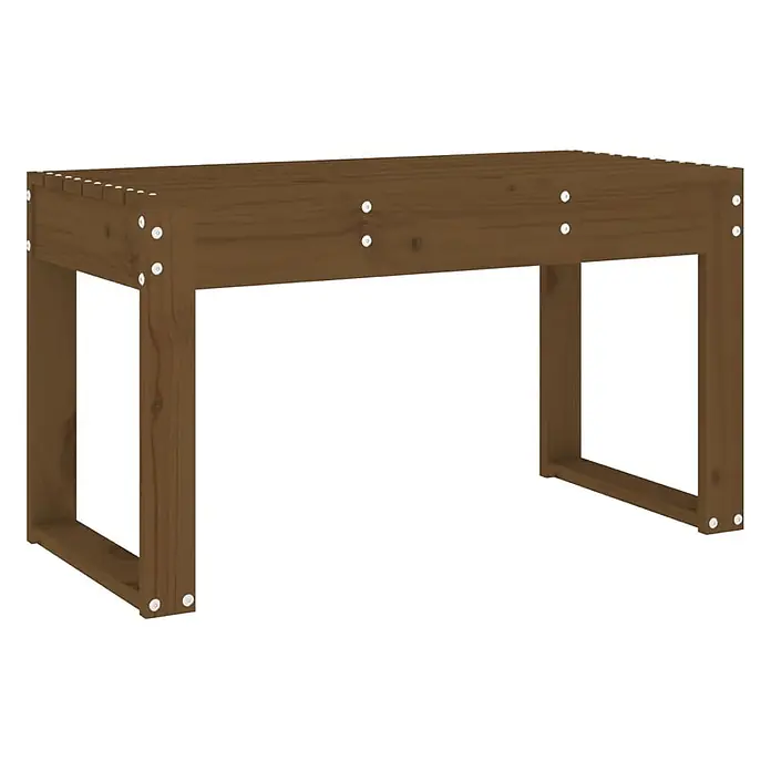 Furnicato Gartenbank - Honigbraune Kiefer - Braune Holzbank mit Lattenrost und rechteckigen Beinen, mit Metallverbindern befestigt.