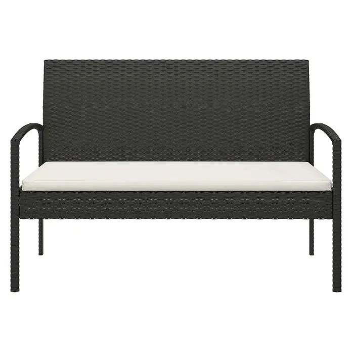 Furnicato Gartenbank PE-Rattan - B x T x H: 58 x 105 x 74 cm, Schwarz und Weiß - Dunkelgraue Rattan-Sitzbank für zwei Personen mit hellem Sitzkissen.