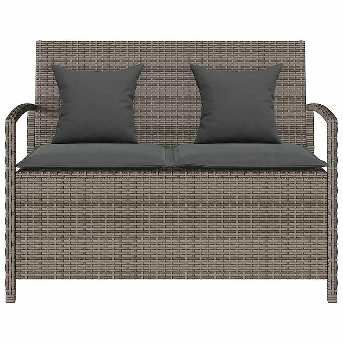 Furnicato Gartenbank - B x T x H: 111 x 56 x 87 cm, Grau und Dunkelgrau - Grau-braunes Polyrattan-Gartenssofa für zwei Personen mit dunkelgrauen Sitz- und Rückenkissen.