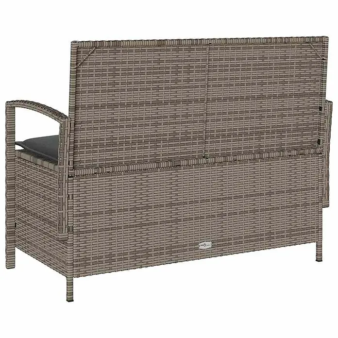 Furnicato Gartenbank - B x T x H: 111 x 56 x 87 cm, Grau und Dunkelgrau - Taupefarbene Rattan-Gartenbank mit Stauraum und dunkelgrauem Kissen.