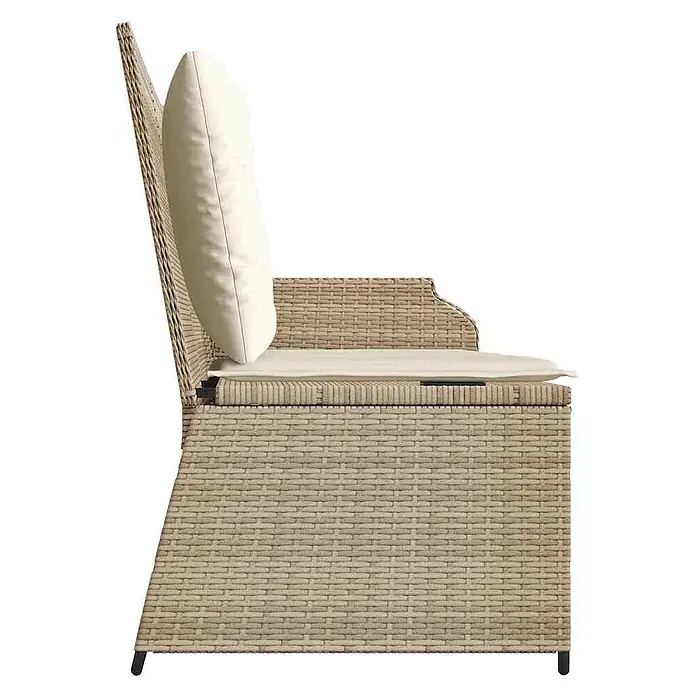 Furnicato Gartenbank - B x T x H: 95 x 95 x 95 cm, Beige und Creme - Seitenansicht eines hellbeigen Rattan-Sofaelements mit cremefarbenen Kissen.