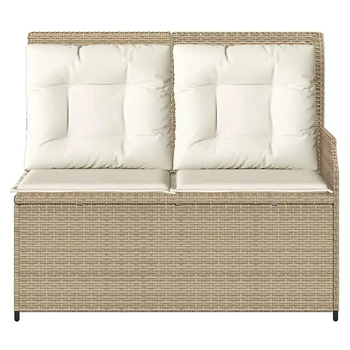 Furnicato Gartenbank - B x T x H: 95 x 95 x 95 cm, Beige und Creme - Beigefarbene Rattan-Optik 2-Sitzer Gartenbank mit cremefarbenen Kissen und Stauraum.