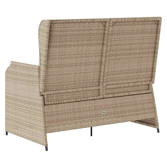 Furnicato Gartenbank - B x T x H: 95 x 95 x 95 cm, Beige und Creme - Outdoor-Sofa aus hellbraunem Geflecht, Rückansicht.