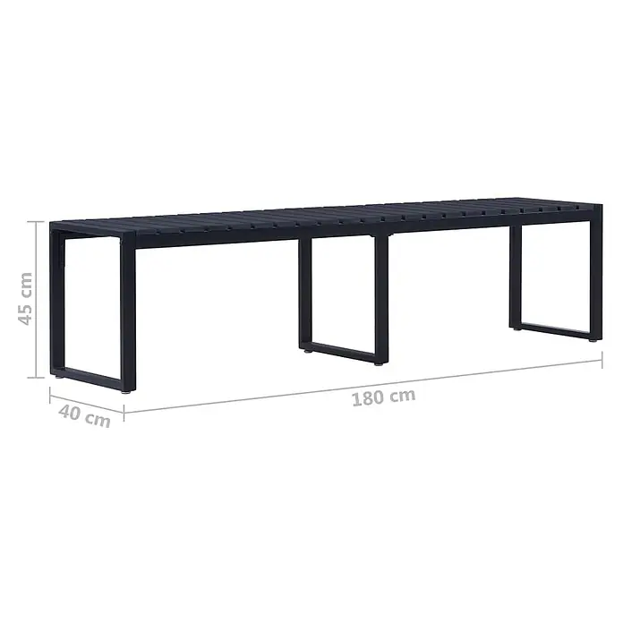 Furnicato Gartenbank PS-Platte - B x T x H: 180 x 40 x 45 cm, Schwarz - Lange schwarze Gartenbank mit Lattenrost-Sitzfläche und rechteckigen Metallbeinen. Maße: 180 cm L x 40 cm B x 45 cm H.