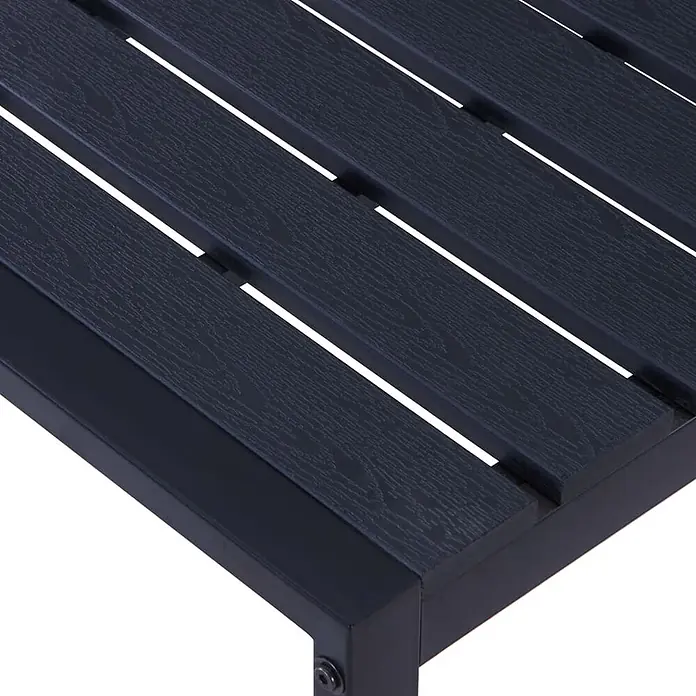 Furnicato Gartenbank PS-Platte - B x T x H: 180 x 40 x 45 cm, Schwarz - Dunkelgraue Lamellentischplatte mit Holzmaserung auf schwarzem Metallrahmen.