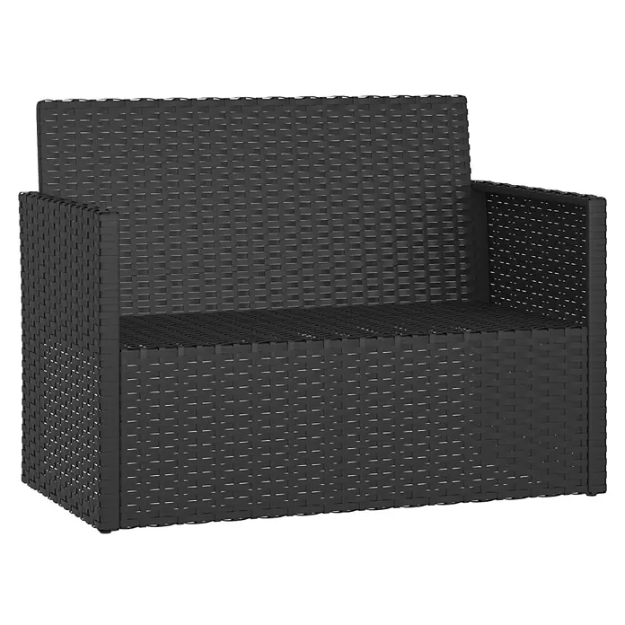 Furnicato Gartenbank - Schwarz - Schwarzes Polyrattan-Zweisitzer-Sofa für den Außenbereich.