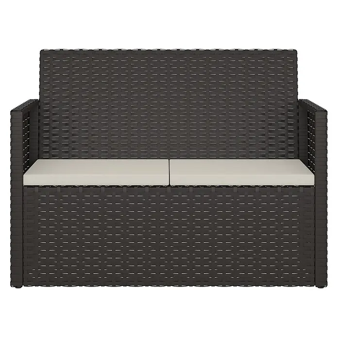 Furnicato Gartenbank - Schwarz - Dunkelbraunes Rattan-Zweisitzer-Sofa mit hellbeigen Sitzkissen.