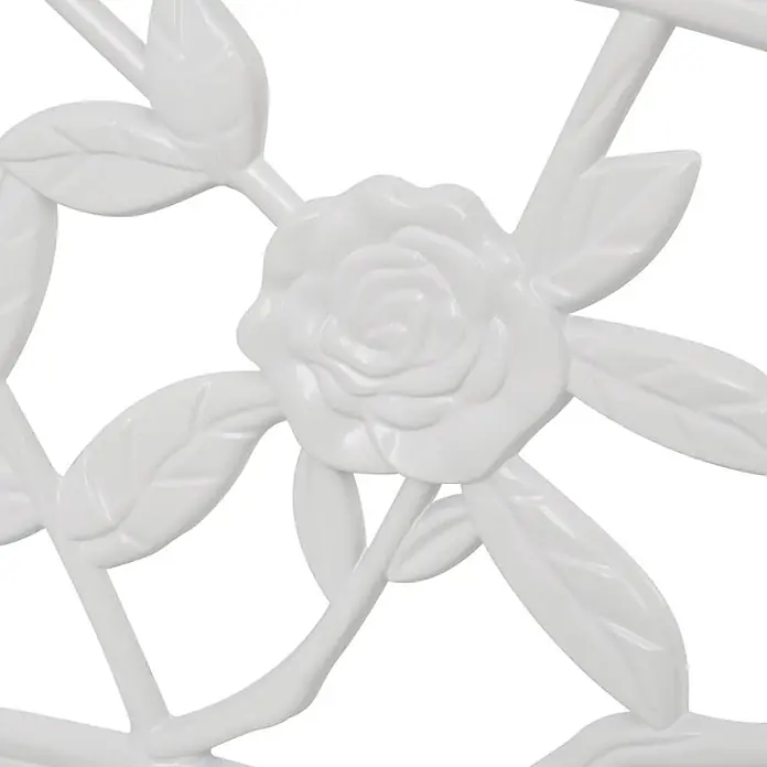 Furnicato Gartenbank Aluminiumguss - B x T x H: 54 x 100 x 80 cm, Weiß - Weißes, glänzendes, geprägtes Rosen- und Blättermuster.