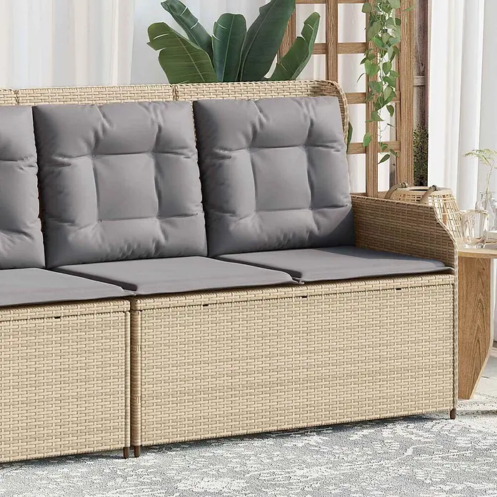 Furnicato Gartenbank Poly-Rattan - B x T x H: 67 x 110 x 95 cm, Beige und Grau - Modulares beiges Rattan-Loungesofa mit grauen Polstern für den Außenbereich und Stauraum.