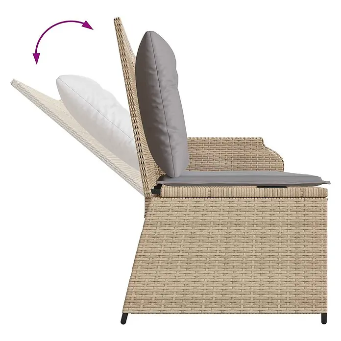 Furnicato Gartenbank Poly-Rattan - B x T x H: 67 x 110 x 95 cm, Beige und Grau - Beigefarbener Rattan-Loungesessel mit grauen Kissen und verstellbarer Rückenlehne.