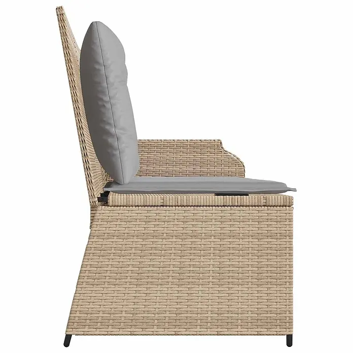 Furnicato Gartenbank Poly-Rattan - B x T x H: 67 x 110 x 95 cm, Beige und Grau - Seitenansicht eines beigen Korbsessels mit grauen Sitz- und Rückenpolstern.