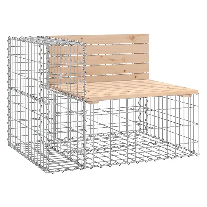 Furnicato Gartenbank Kiefernholz - B x T x H: 184 x 71 x 65,5 cm, Natürliche Kiefer - Outdoor-Bank mit silbernem Gabionengestell und hellen Holzlatten für Sitzfläche und Rückenlehne.