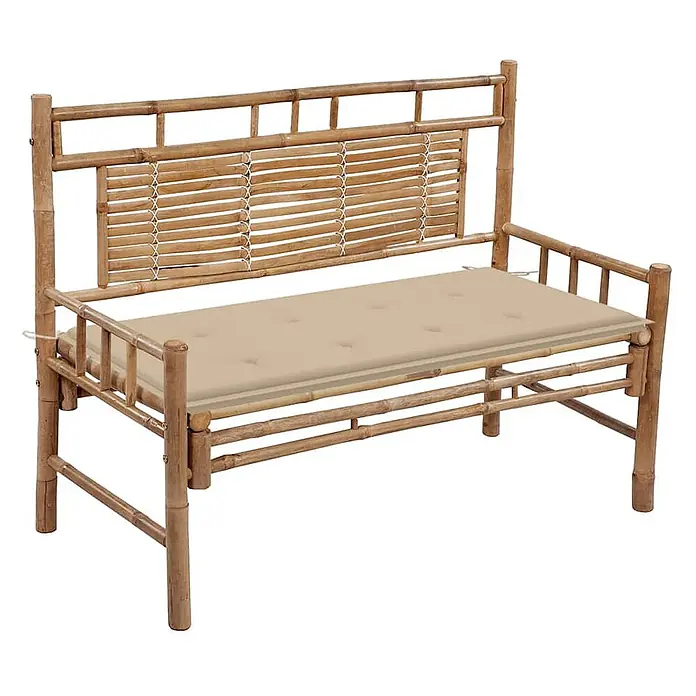 Furnicato Gartenbank - Beige - Bambus-Gartenbank mit beigem Kissen. Ideal für entspannte Stunden im Freien.