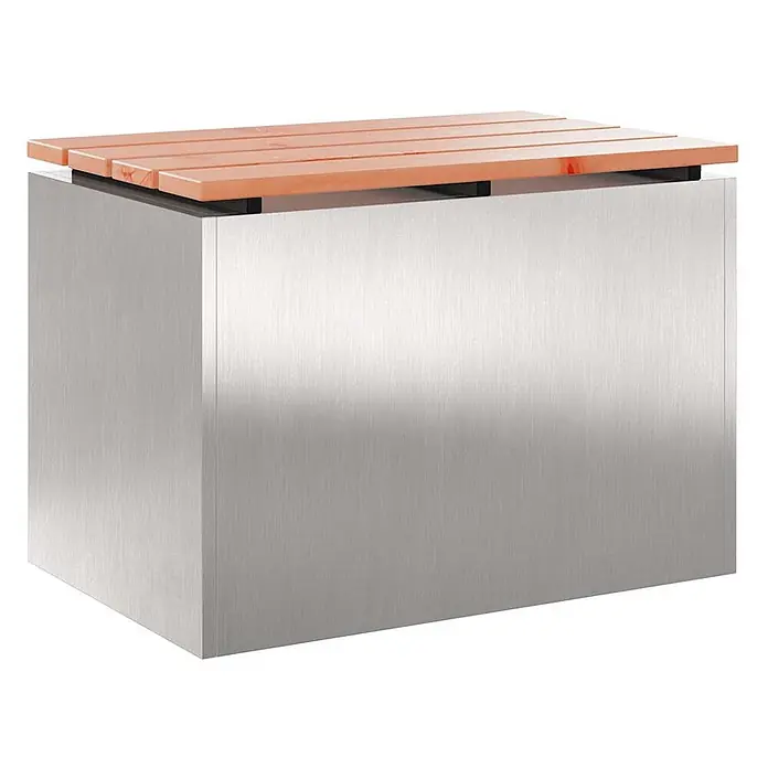 Furnicato Gartenbank Douglasienholz lackiert - B x T x H: 40 x 60 x 43 cm, Edelstahl - Rechteckige Bank aus gebürstetem Edelstahl mit heller Holzlattenoberfläche.