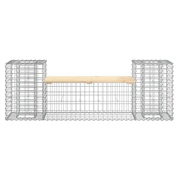Furnicato Gartenbank Kiefernholz - B x T x H: 183 x 41 x 60,5 cm, Natürliche Kiefer - Gabionenbank mit verzinktem Stahlgeflecht und heller Holzplatte.