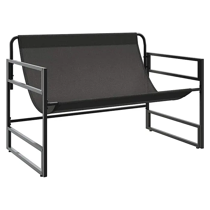 Furnicato Gartenbank - Taupe - Moderne Outdoor-Bank mit schwarzem Metallrahmen und schwarzem Textilgewebe als Sitz und Rückenlehne.