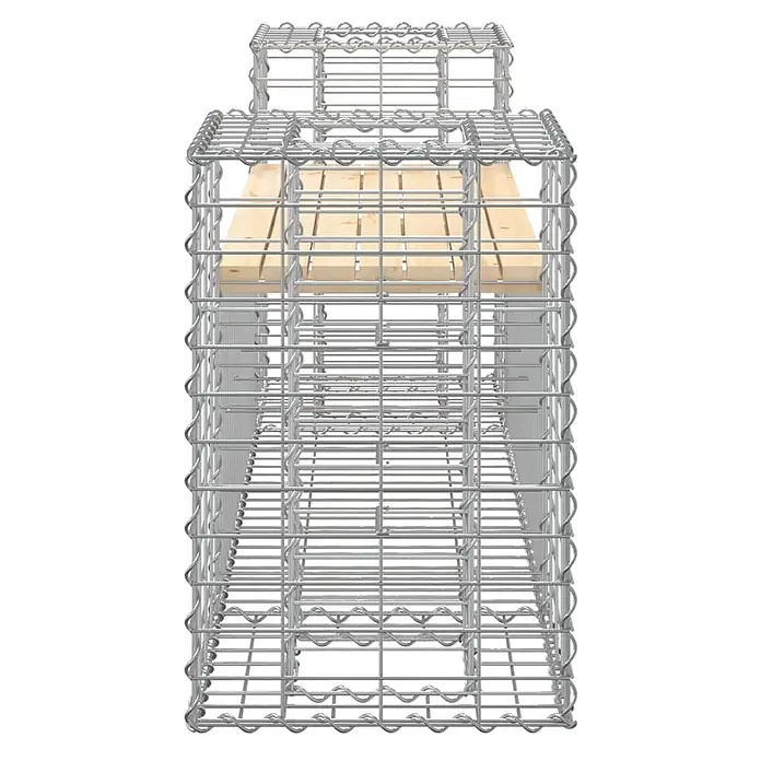 Furnicato Gartenbank Kiefernholz - B x T x H: 183 x 41 x 60,5 cm, Natürliche Kiefer - Gabionenbank aus verzinktem Drahtgeflecht mit einer Sitzfläche aus hellem Naturholz.
