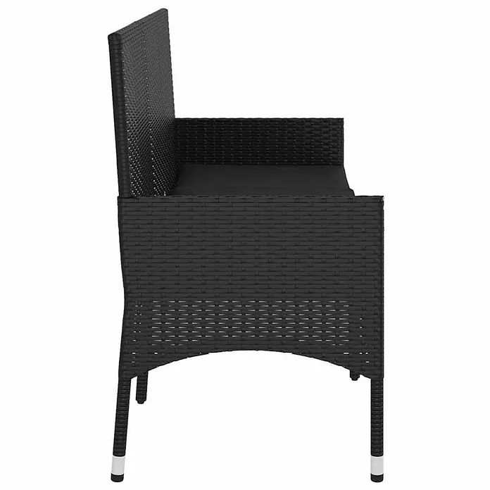 Furnicato Gartenbank - Schwarz - Seitenansicht einer schwarzen Rattan-Gartenbank mit schwarzem Kissen.