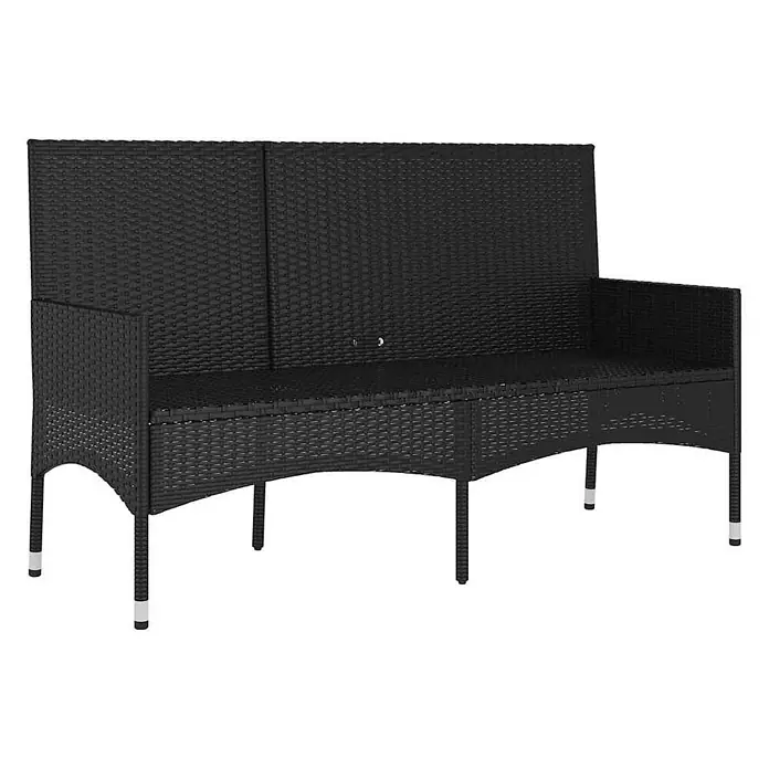 Furnicato Gartenbank - Schwarz - Schwarze Gartenbank aus Rattan-Geflecht mit Rückenlehne und Armlehnen.