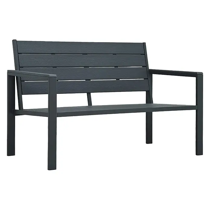 Furnicato Gartenbank HDPE Holz-Optik - B x T x H: 120 x 64 x 78 cm, Grau - Dunkelgraue Gartenbank mit Lattenrost-Sitzfläche und Rückenlehne, sowie stabilem Rahmen.