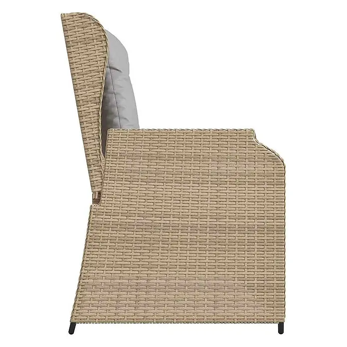Furnicato Gartenbank - B x T x H: 95 x 95 x 95 cm, Beige und Grau - Seitenansicht eines beigen Rattan-Gartenstuhls mit grauem Kissen.
