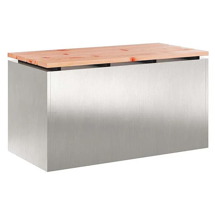 Furnicato Gartenbank - B x T x H: 40 x 40 x 43 cm, Edelstahl - Outdoor-Sitzbank aus gebürstetem Metall mit Holzlattenabdeckung.