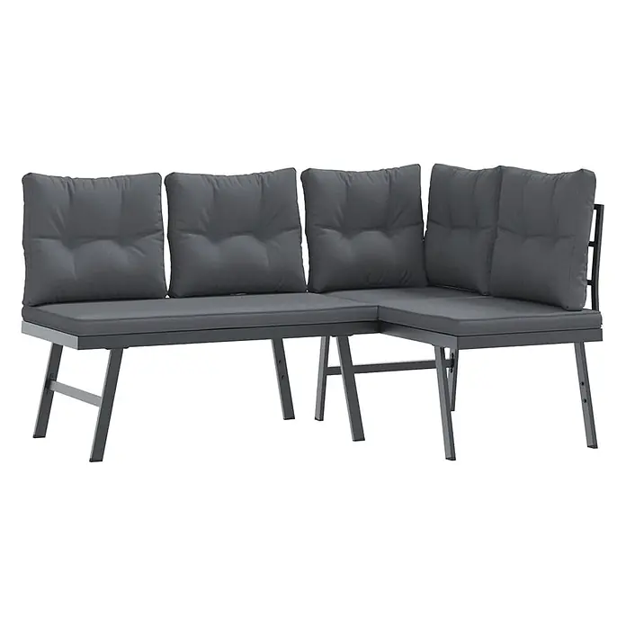 Furnicato Gartenbank pulverbeschichtet Anthrazit - B x T x H: 173 x 118 x 76 cm, Schwarz - Dunkelgraues L-förmiges Outdoor-Lounge-Sofa mit Kissen.