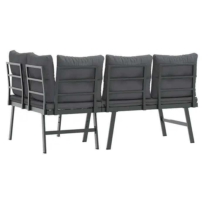 Furnicato Gartenbank pulverbeschichtet Anthrazit - B x T x H: 173 x 118 x 76 cm, Schwarz - Dunkelgraues modulares Outdoor-Sofa mit Metallrahmen und grauen Kissen.