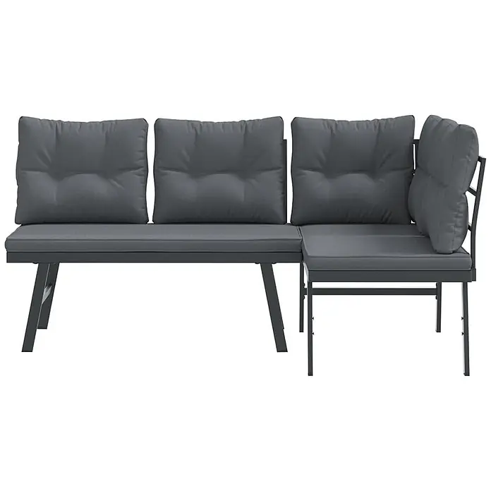 Furnicato Gartenbank pulverbeschichtet Anthrazit - B x T x H: 173 x 118 x 76 cm, Schwarz - Dunkelgraues L-förmiges Outdoor-Sofa aus Metall mit passenden Kissen.