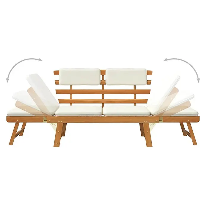 Furnicato Gartenbank Akazie-Massivholz geölt - B x T x H: 190 x 68 x 74 cm, Braun und Weiß - Gartenbank aus Holz mit cremefarbenen Kissen und verstellbaren Liegeseiten.