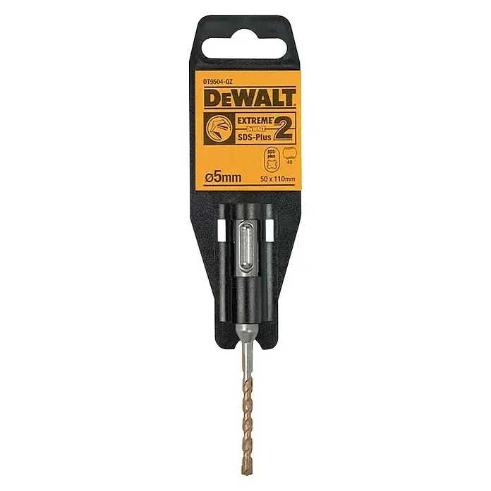 DeWalt Broca para hormigón y mampostería DT9504-QZ - 1 ud., Diámetro de la broca: 5 mm - Primer plano de la broca DeWalt DT9504-QZ, herramienta de alta calidad para taladrado preciso con vástago SDS-Plus, ideal para aficionados al bricolaje y profesionales.