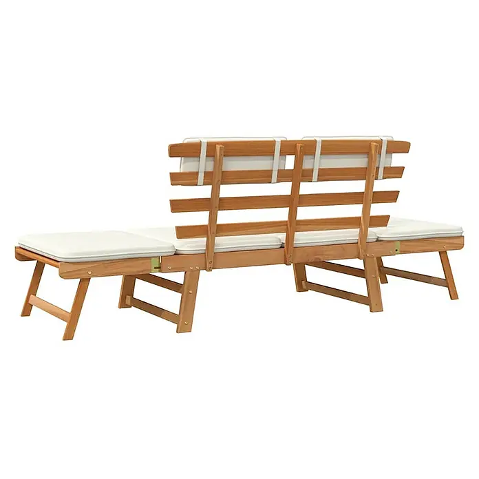 Furnicato Gartenbank Akazie-Massivholz geölt - B x T x H: 190 x 68 x 74 cm, Braun und Weiß - Verstellbare Gartenbank aus Holz mit weißen Auflagen, umwandelbar von Sitzbank zu Liege.