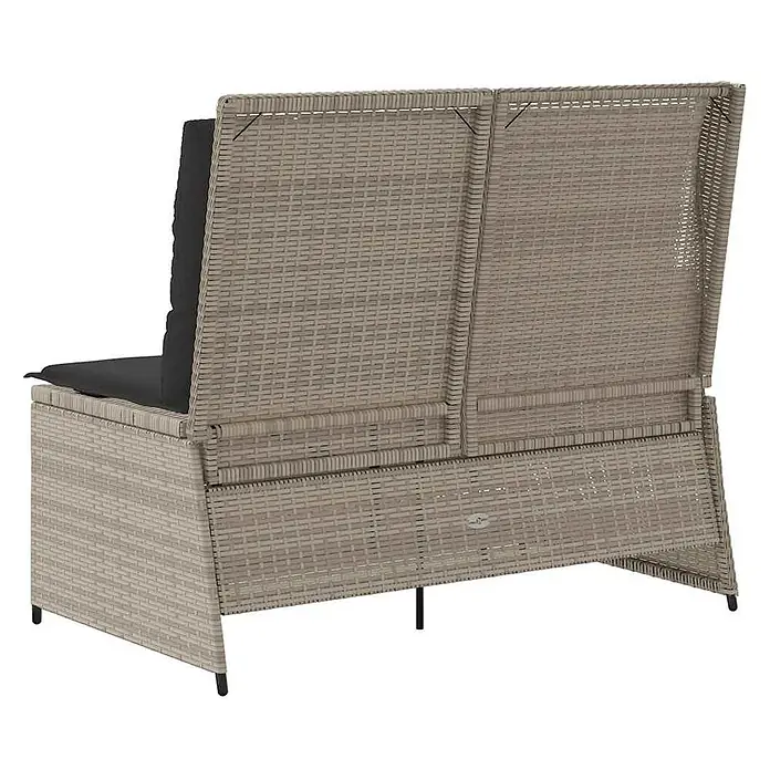 Furnicato Gartenbank - B x T x H: 95 x 110 x 95 cm, Hellgrau - Hellgraues Kunst-Rattansofa für den Garten mit schwarzen Kissen und verstellbaren Rückenlehnen.