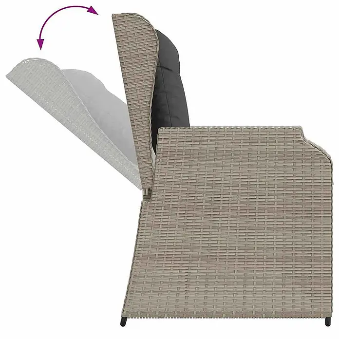 Furnicato Gartenbank - B x T x H: 95 x 110 x 95 cm, Hellgrau - Hellgrauer Polyrattan-Gartenstuhl mit aufklappbarer Sitzfläche für Stauraum und dunkelgrauem Kissen.