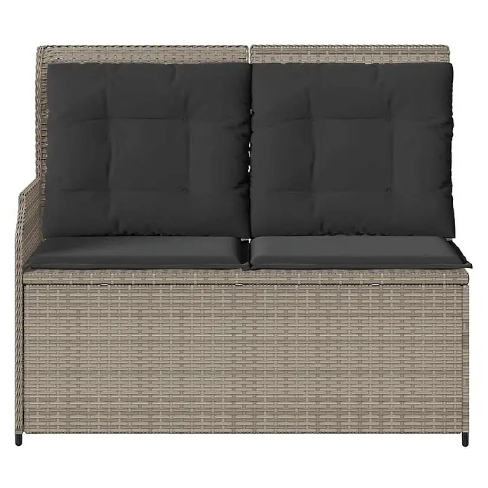 Furnicato Gartenbank - B x T x H: 95 x 110 x 95 cm, Hellgrau - Beige Rattan-Optik Outdoor-Aufbewahrungsbank mit zwei dunkelgrauen Sitz- und Rückenkissen.
